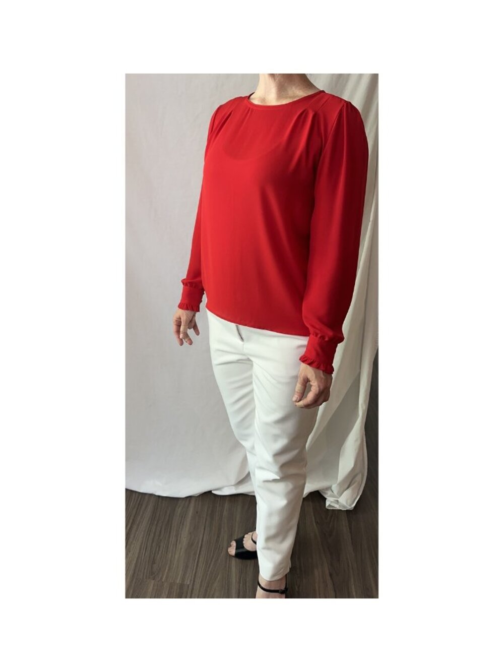 LOFT Red Ruffle Cuff Blouse (Small) - Picture 3 of 7